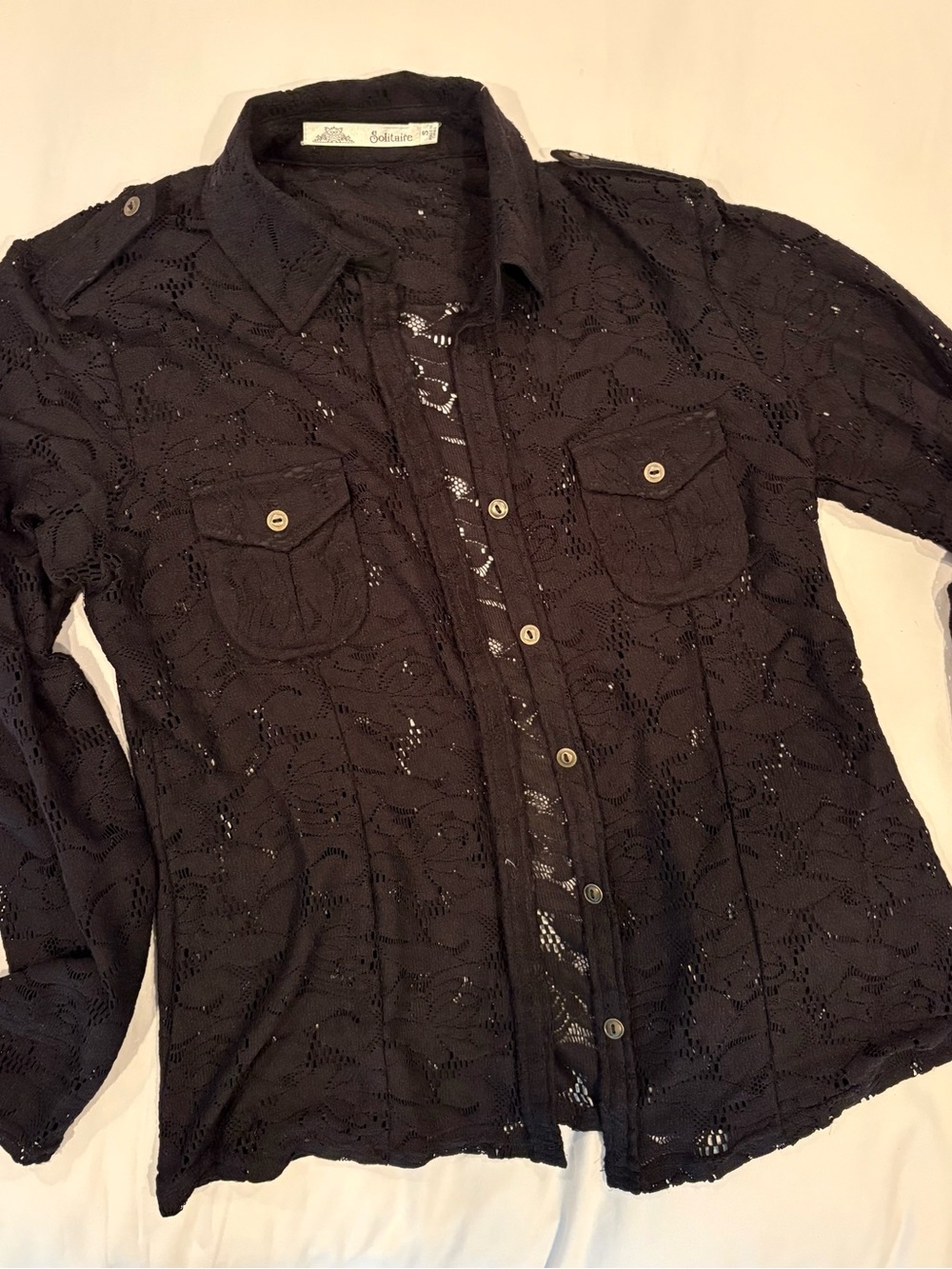 Solitaire Black Lace Button-Down Shirt Small